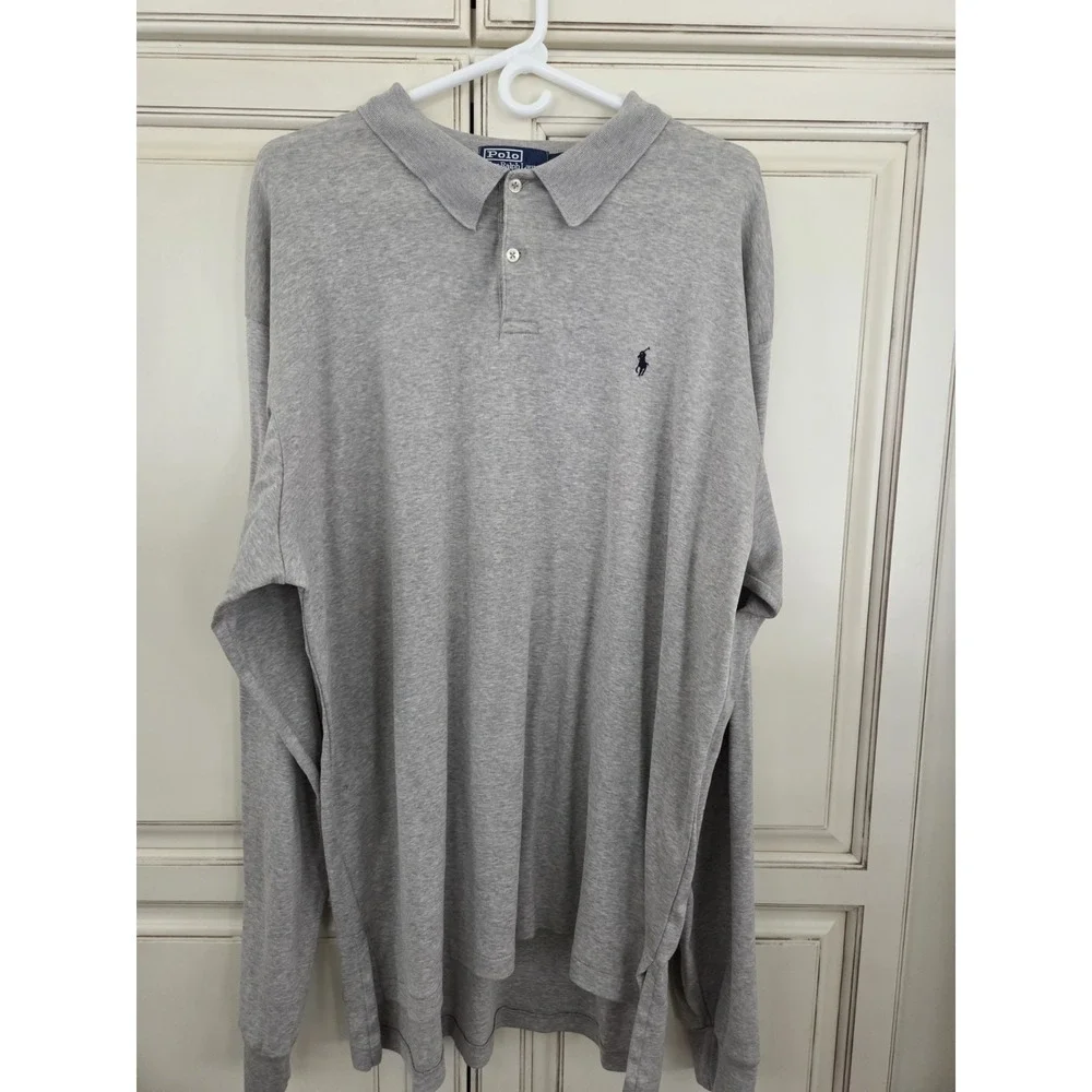 Ralph Lauren Long Sleeve Polo Shirt‎ 2xl Soft Heathered Light Grey Blue Pony